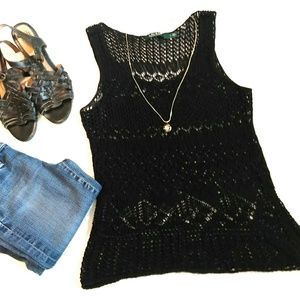 Lauren Ralph Lauren Black Crochet Tank Top